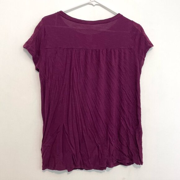 ST. JOHN'S BAY Plum Purple Geo Geometric Crochet Trim Boho Short Sleeve Blouse L - Picture 9 of 10